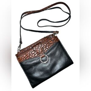 Elegant Black and Brown Leather Crossbody Bag